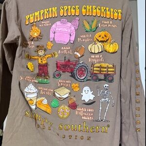 Simply Southern Hello Fall Pumpkin Autumn Long Sleeve Shirt - Tan, S